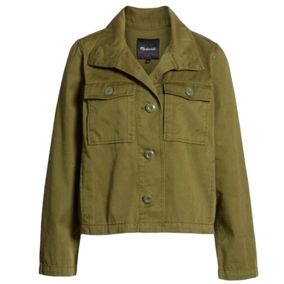 Madewell Crop Anorak Jacket In Desert Olive, 2 Patch and 2 Side Seam Pockets, XS - Picture 3 of 16